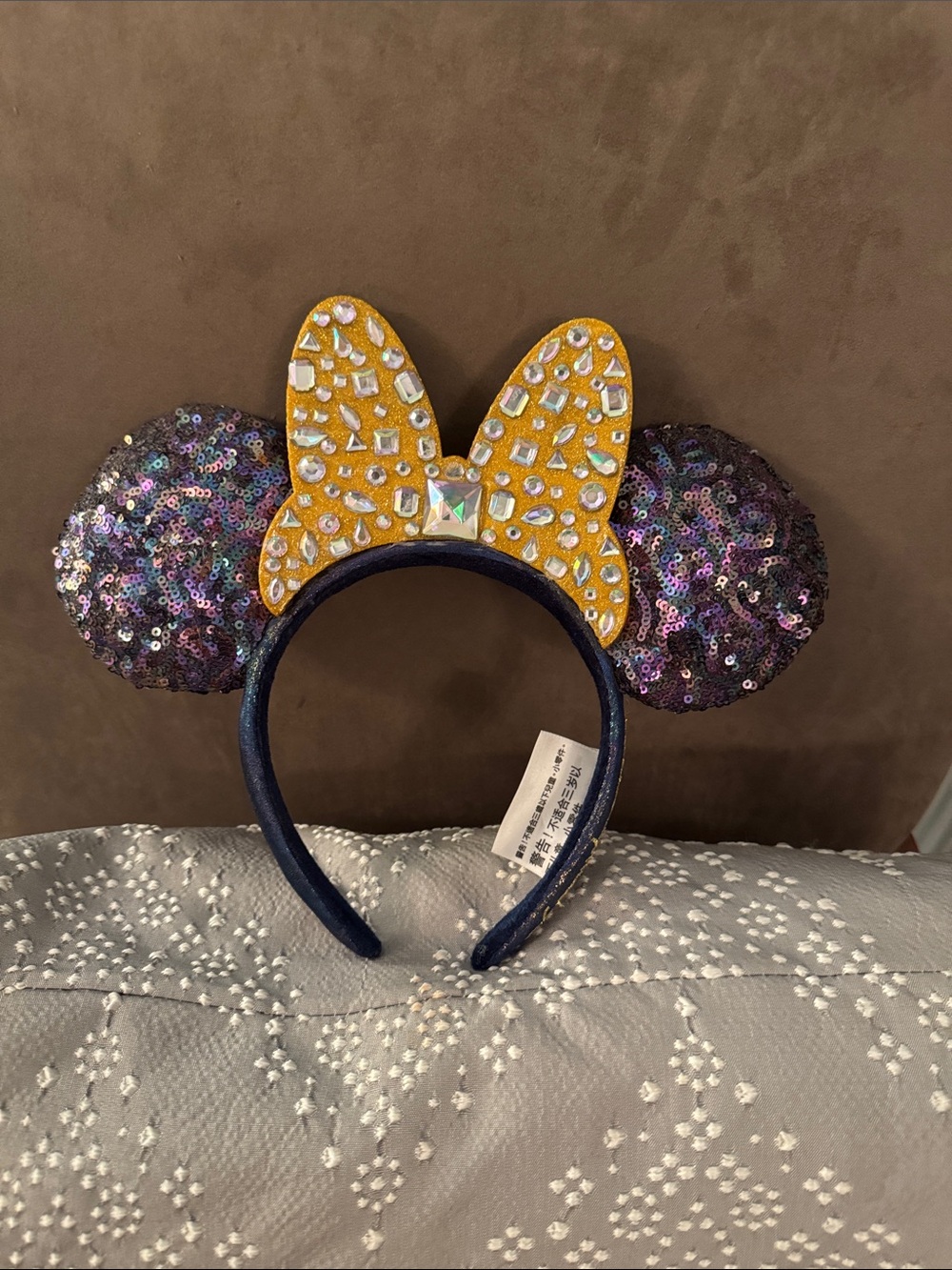 Disney Sequin Ear Headband with Yellow Jeweled Bow